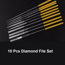 10 Pcs Diamond File Set Tools Flat Square Round Triangular Pointed 200/400 Grit
