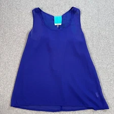 San Joy Blue Bow Tank Top Women's Medium Sleeveless Sheer Scoop Neck