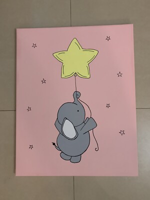 BABY ELEPHANT STAR Hand painted art canvas 16”X20”Acrylic painting BABY  ROOM