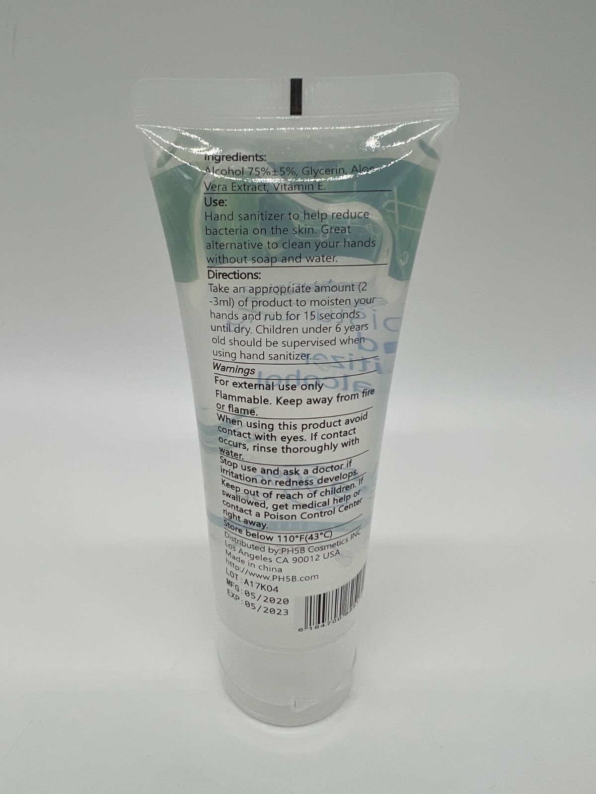 PH5B Moisturizing 75 Alcohol Hand Sanitizer 2.54 oz Travel Size Bottle