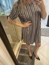 BCBGeneration L Large Shift Mock Neck Short-Sleeve Dress Blue Pink Stripe