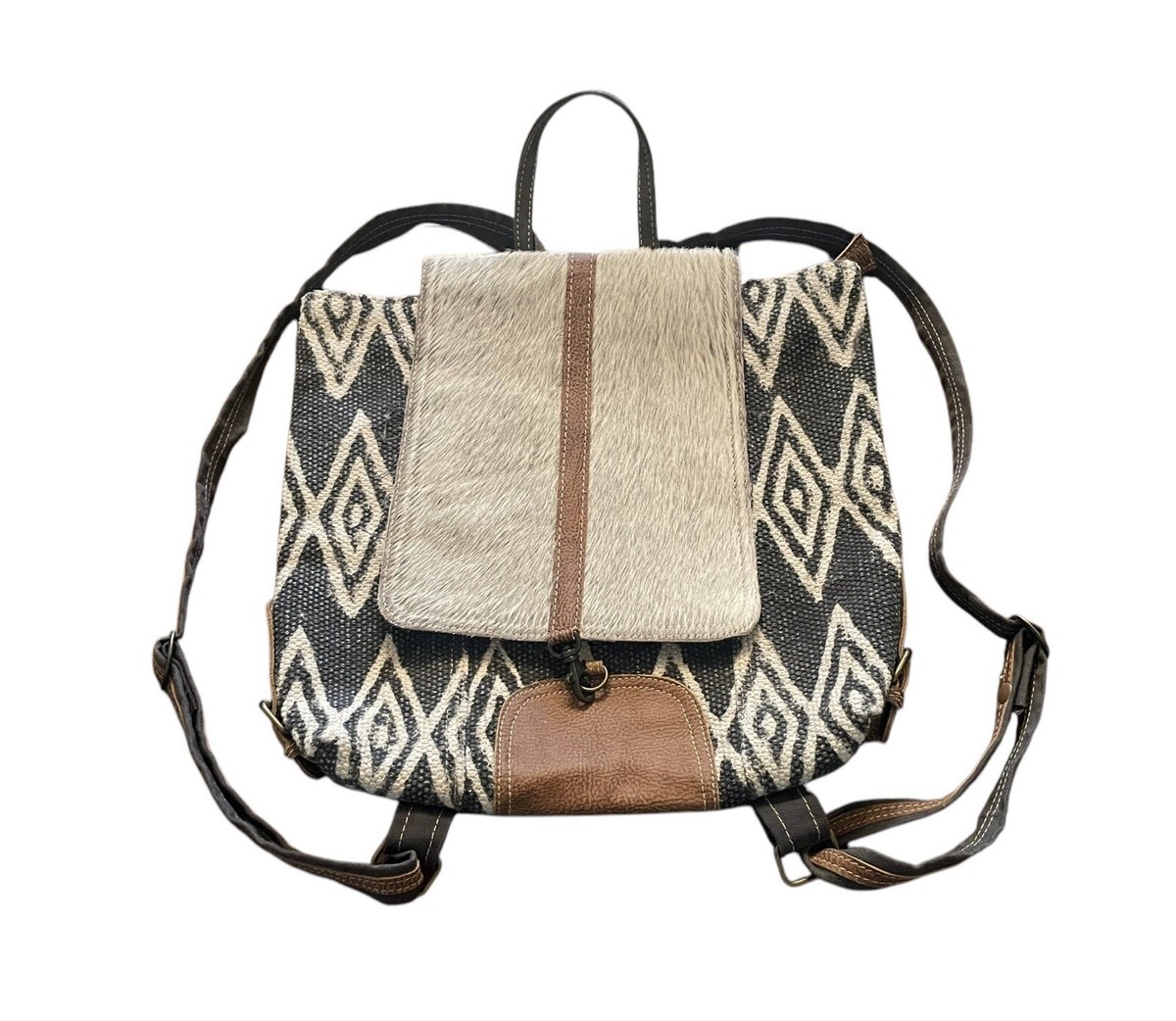 Myra Bag Handmade Grey Backpack Upcycled Canvas & Cowhide Leather image_f8a10f2b-c022-4b94-b5e0-  main image 3