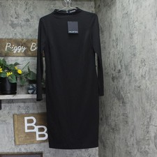 Halston Womens Mock-Neck Belted Long-Sleeve Dress HS4I2AYE Black M