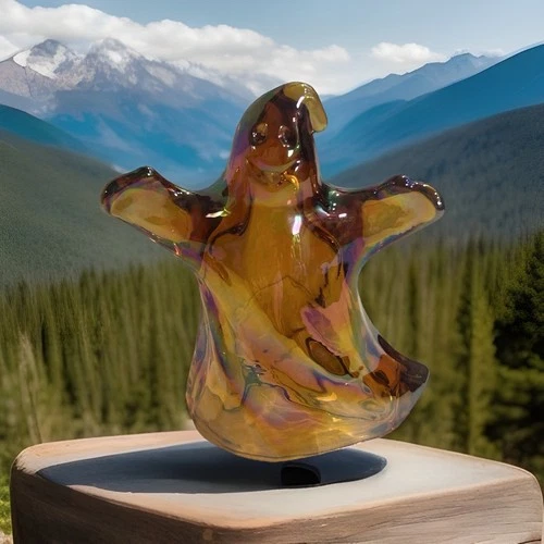 VINTAGE IRIDESCENT AMBER GLASS GHOST  HALLOWEEN DECOR FIGURE 5.5” TALL