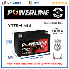 YT7B-4 Powerline Motorcycle Battery 12V 7Ah YT7B4