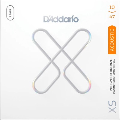 D'Addario XS 8020 Bronze Coated Acoustic Guitar Strings  3 Pack 10  47