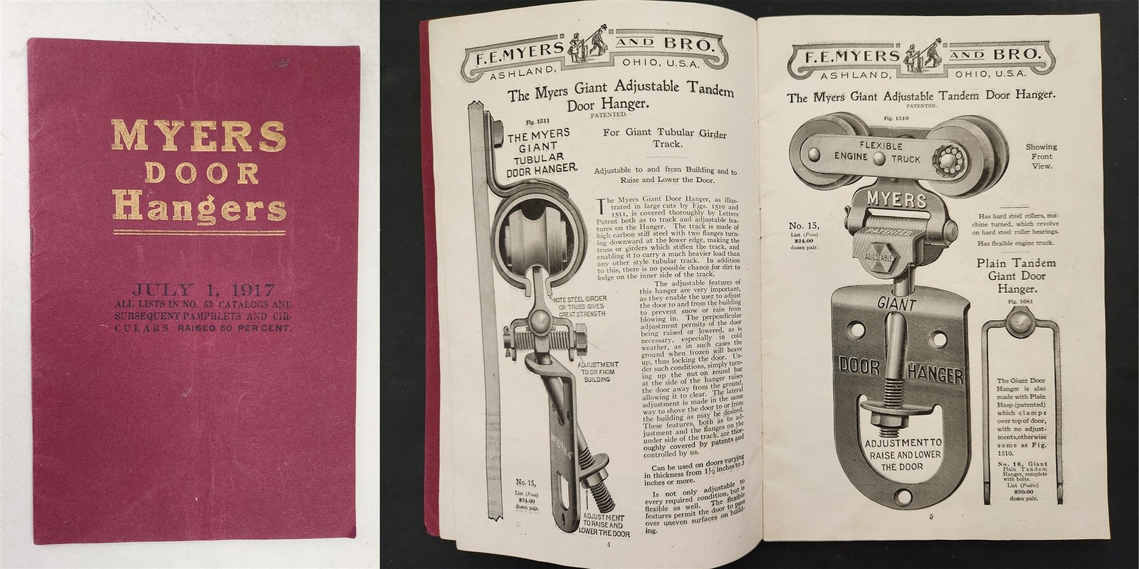 1917 antique MYERS DOOR HANGERS CATALOG ashland oh barn sliding hardware