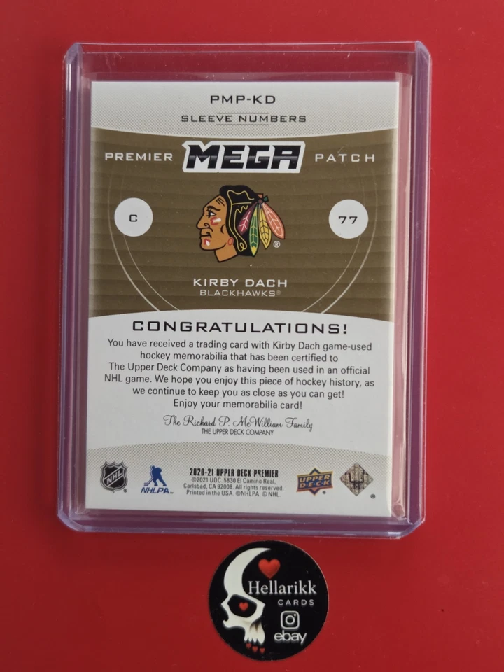 2020-21 Kirby Dach Premier /8 Mega Patch Sleeve Numbers #PMP-KD Montreal Chicago - Image 2 of 2