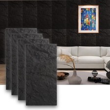 4 Pack 3D PU Faux Stone Wall Panels Black Waterproof Accent Tiles Decor