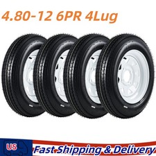 4 Pack 480-12 4.80x12 4.80-12 4.8-12 Trailer Tires With 12 Rims 4 Lug On 4