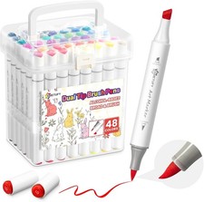 48 Colors Alcohol Markers Brush and Chisel Dual Tip, Coloring Art Markers Set...
