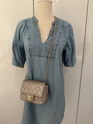 CHANEL Mini Square Flap Bag Tasche Schimmerndes Roségold Rosé mit ID Card