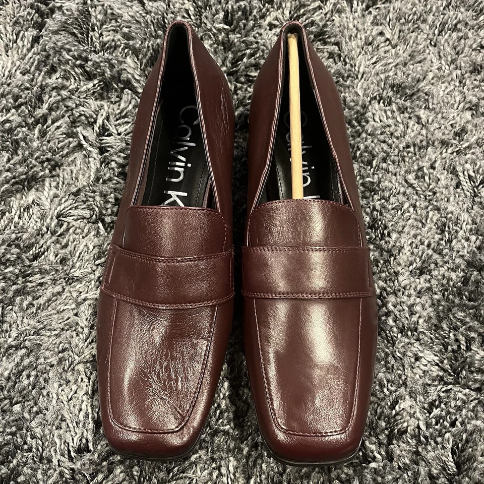 NWOB CALVIN KLEIN TAYDEN BURGUNDY LEATHER LOAFERS WOMEN’S SIZE 11 - Image 2 of 4