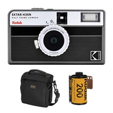 Kodak EKTAR H35N Half Frame Film Camera, Striped Black, Bundle with Kodacolor Go