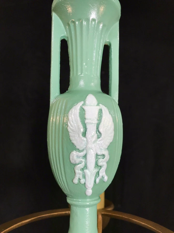 Antiguo accesorio colgante de salón de 3 luces de colección Imperio Francés victoriano policromado Foto 4 de 4