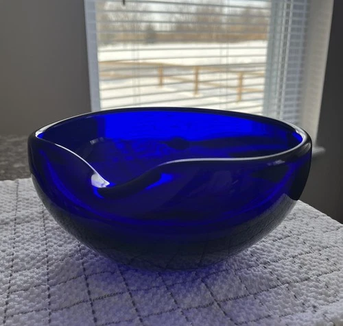 Tiffany Elsa Peretti 7" Inch Cobalt, Blue Thumbprint Bowl W/original Packing