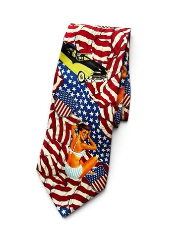 Dolce & Gabbana Patriotic Pinup Girl and Classic Car Necktie. Silk vintage tie. - product listing photo