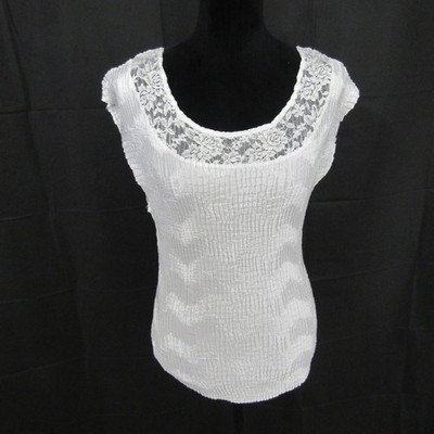 Nicola Shirt Top Blouse Pullover Scoop Neck Womens L White Seersucker Stretch