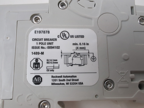 2 Allen-Bradley 1489-M1D010 Miniature Breaker 1A 1-Pole Curve D 240VAC White NEW - Picture 7 of 9