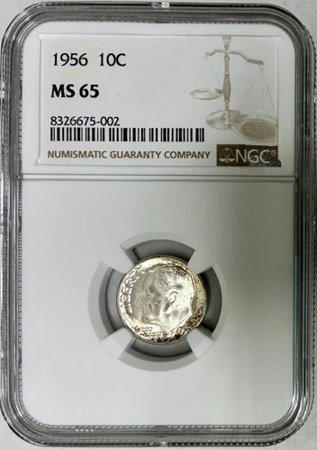 1956 Silver Roosevelt Dime, NGC MS-65, Nice Toning!
