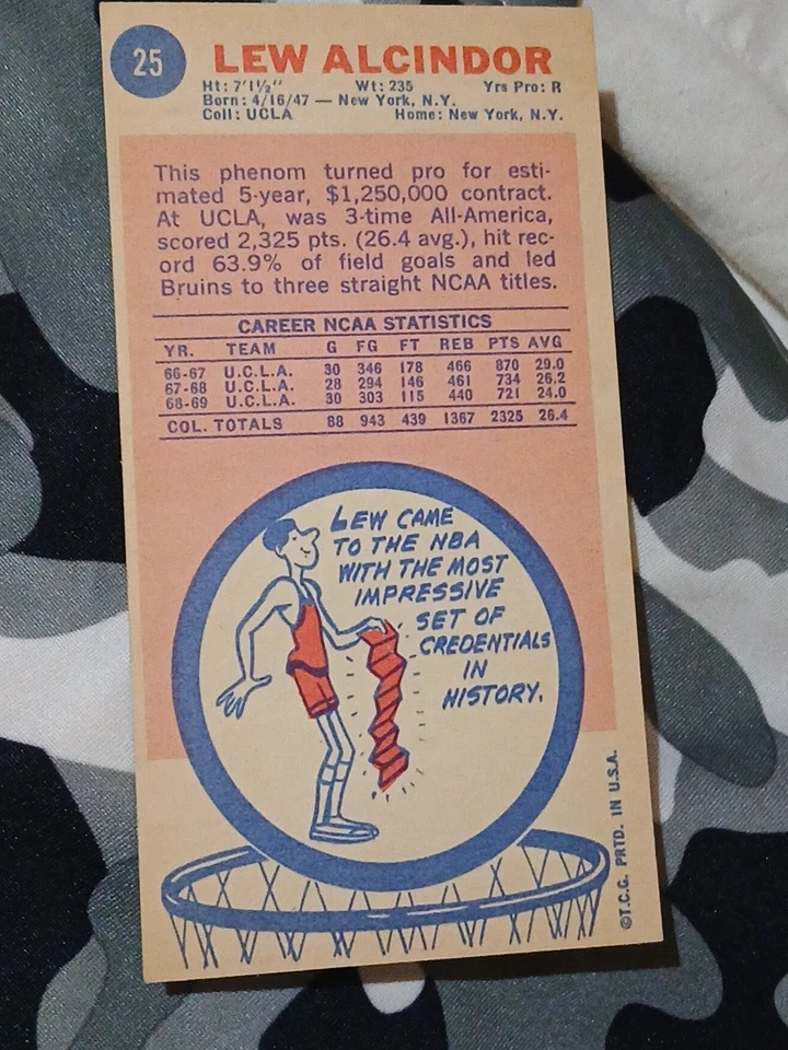 1969-70 Topps - Kareem Abdul-Jabbar #25 (RC) Foto 3 de 4