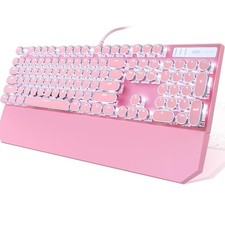 Camiysn Typewriter Style Mechanical Gaming Keyboard, Pink Retro Punk Gaming K...
