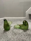 Vintage Mint Murano Italian Art Glass Dove Birds Green With Infused Gold Dust