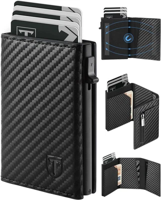 TEEHON Leder Herren Geldbörse Slim Wallet mit Münzfach Kartenhalter RFID Schutz schwarz