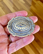 Vintage Navajo Sterling Silver Concho Belt Buckle 22 grams Hand Stamped