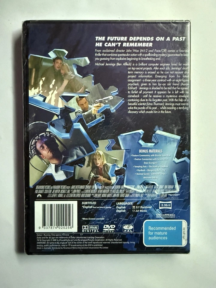 Paycheck (DVD, 2003) BRAND NEW AND SEALED REGION 4 - image 2 of 2