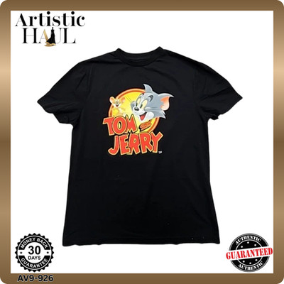 Tom & Jerry Herren T-Shirt Schwarz Grafik Größe M Baumwolle