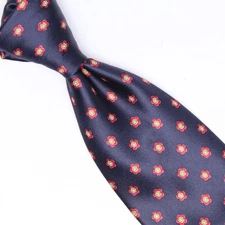 Brioni Roma Silk Necktie Navy Blue Red Green Floral Satin Print Tie Italy Runs