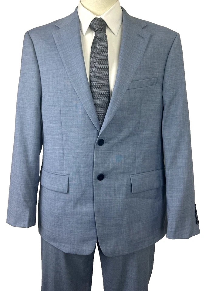 CALVIN KLEIN Suit Jacket 38S Pants 33x30 Light Blue Slim Fit Wool Blend Stretch - Image 3 of 4