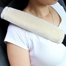 Amooca Soft Faux Fur Universal Fit Seatbelt Cover Car 10.5in 2pack, Beige