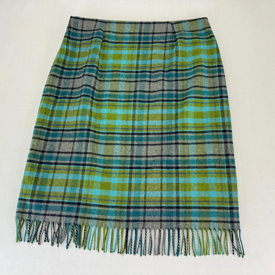 Falda lápiz J. Jill colorida a cuadros mezcla de lana flecos imitación envoltura 14P forrada Preppy Foto 2 de 4