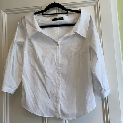 Hallhuber Women's Blouse UK 8 White 3/4 Sleeve Collared wide