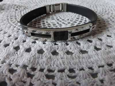 HERREN ARMBAND EDELSTAHL KAUTSCHUK  ARMBAND LEDEROPTIK Stainless-Steel
