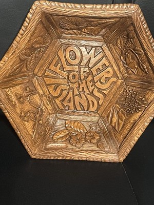 Vintage Coco Joe's Hapa Wood Flowers of the Islands Hawaii Flowers Bowl aloha