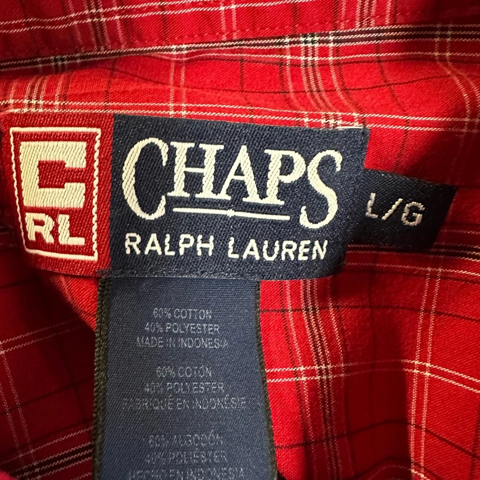 Chaps Ralph Lauren Shirt Button Down Mens Large Red Plaid Pocket Short Sleeve - Image 4 of 4