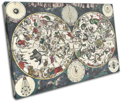Star Sign Old Constellation Maps Flags SINGLE Leinwand Wand Kunst Bild drucken