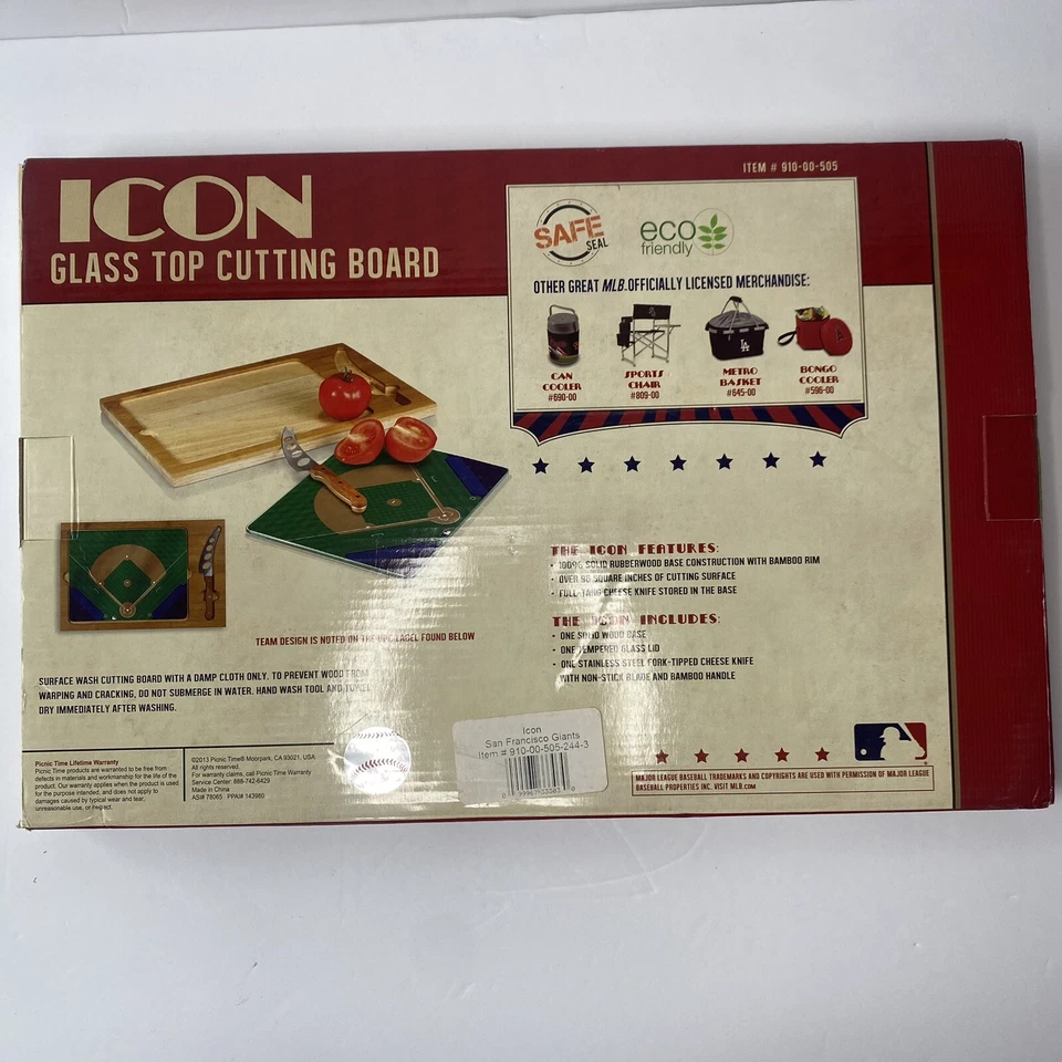 San Francisco Giants Top Glass Cutting Board & Cheese Knife MLB 2013 New - Image 2 of 3