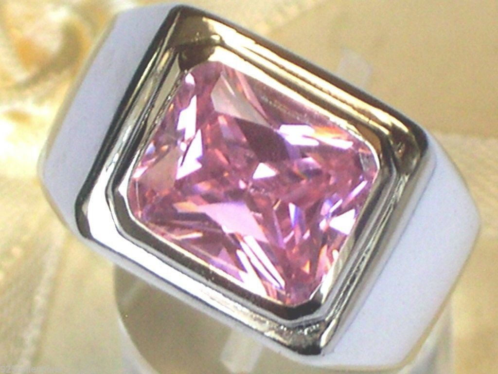 11X9 mm Solitaire October Pink Solitaire Stone Men Rhodium Plated