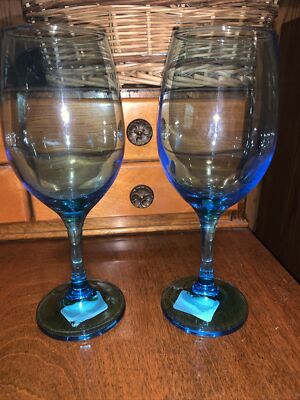 Cristar Sky Blue 13oz Rioja Stemmed 8'' Goblet Wine Water NEW-Set Of 2
