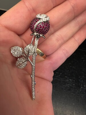 Famous Estate piece - 18K WEMPE Rose Ruby Diamond Pin Pendant Necklace Brooch