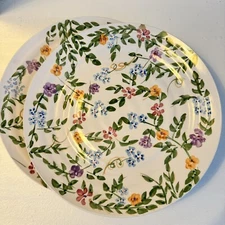 Pair 11” Chargers Hand Painted Ceramic Dinner Plates Platters Floral Ridged EUC
