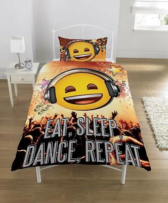 BRAVADO Emoji Single Duvet Cover Reversible Bedding Set Eat Sleep Dance Repeat