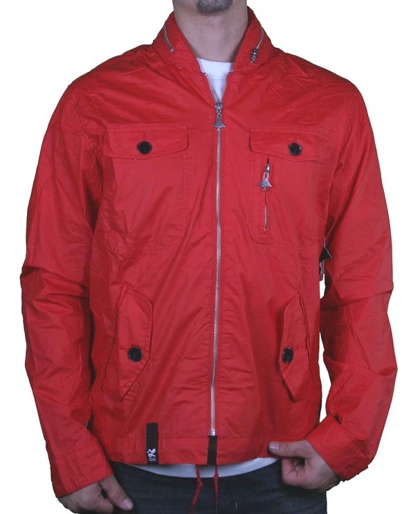 LRG Mens Red Lightweight 100% Cotton Foressence Zip Up Jacket Windbreaker Coat