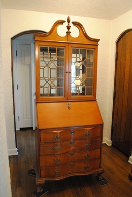 Antique Chippendale Style Serpentine Front Secretary Desk