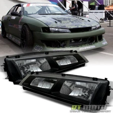Fits 1997-1998 240SX S14 Kouki JDM Black Crystal Headlights Lights Lamps 97-98