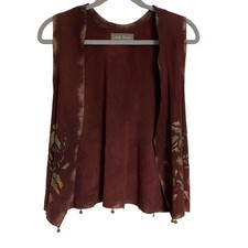 Linda Harris Handmade Hand Painted Leather Open Vest Sz N/a Leaves Fall